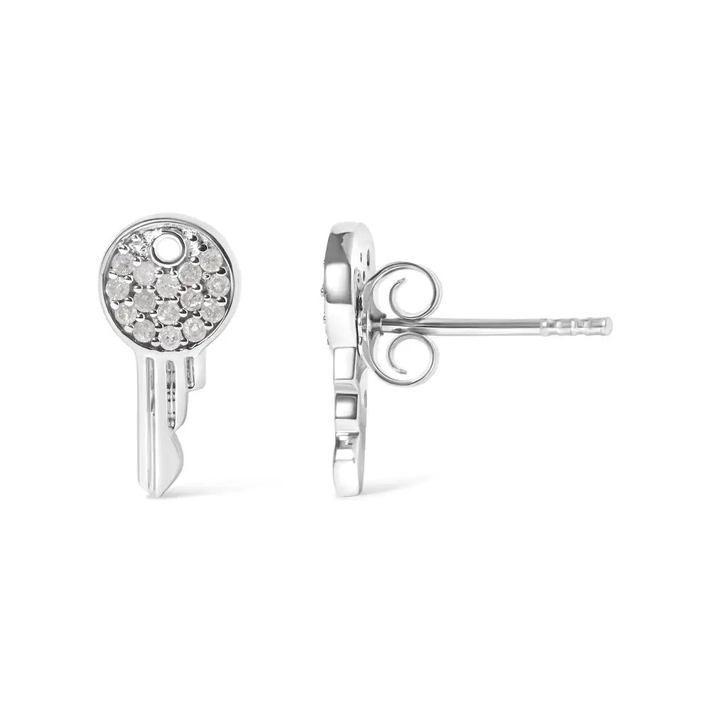 Natural diamond key motif stud earrings in sterling silver 1/6 cttw bijoux-nyc direct