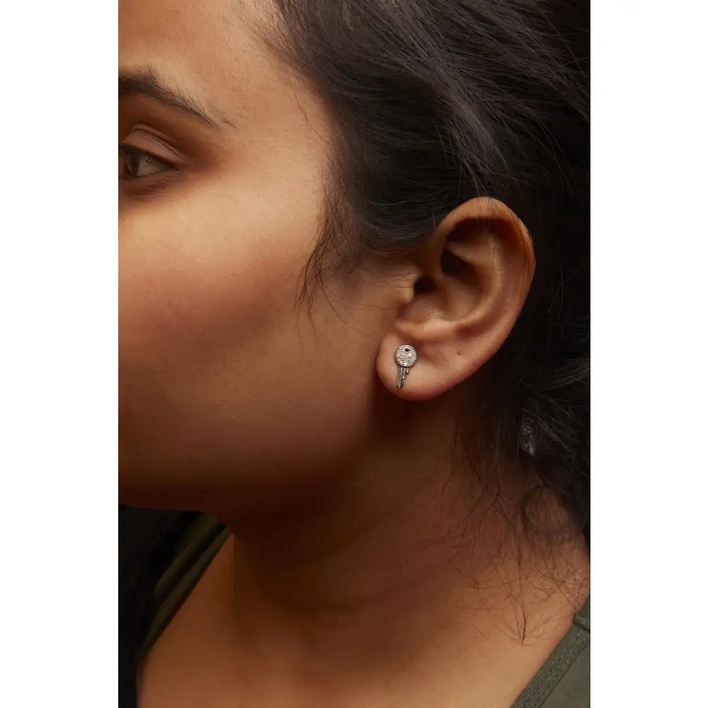Natural diamond key motif stud earrings in sterling silver 1/6 cttw bijoux-nyc direct