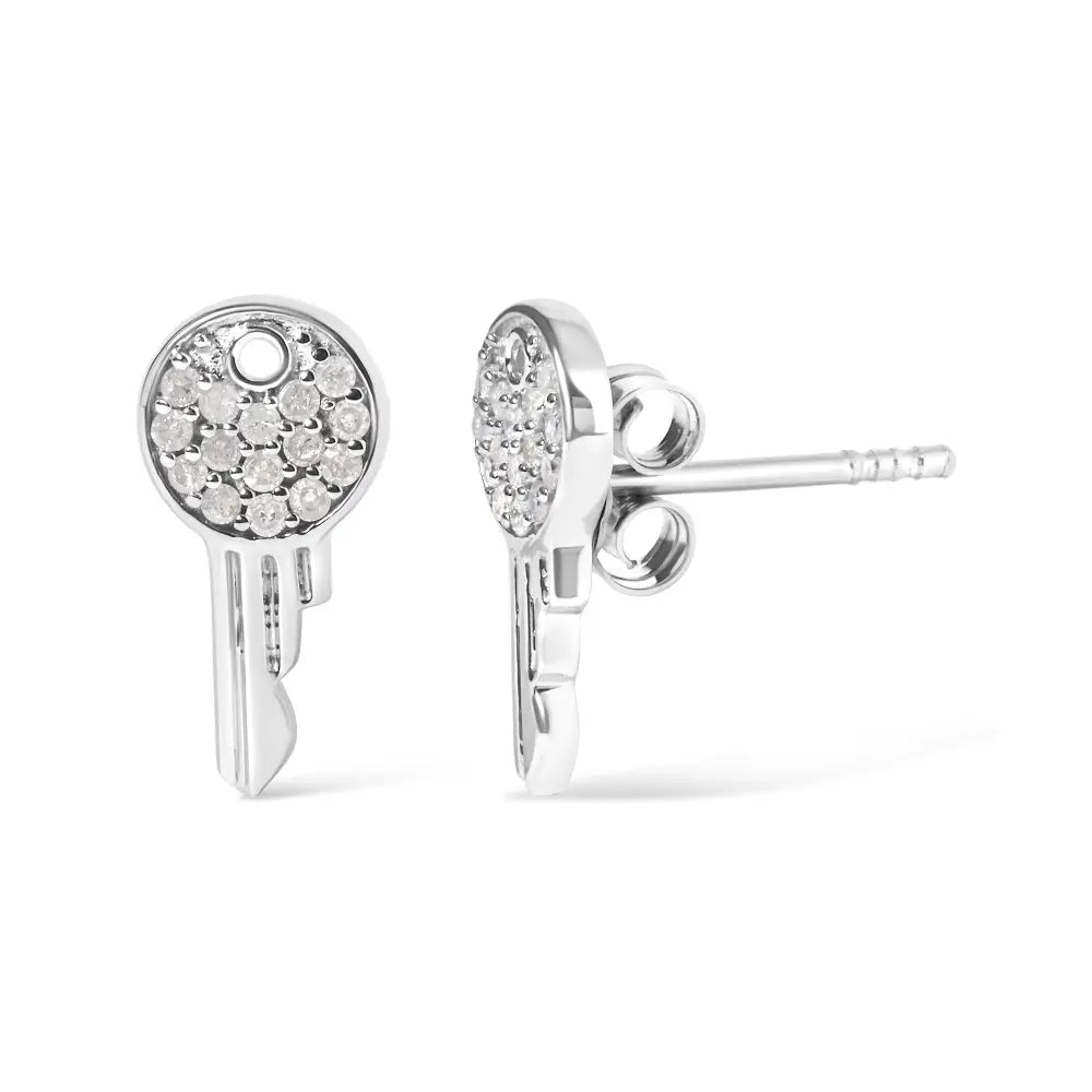 Natural diamond key motif stud earrings in sterling silver 1/6 cttw bijoux-nyc direct