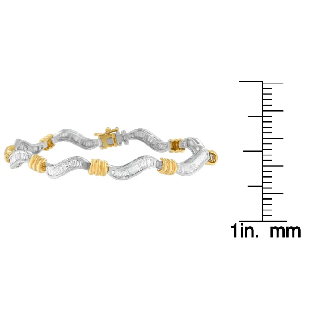 10k two-tone gold 2.00cttw baguette diamond spiral bracelet bijoux-nyc direct