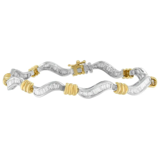 Original Classics 10K Two-Tone Gold Baguette Cut Diamond Spiral Bracelet (2.00 cttw, H-I Color, I1-I2 Clarity) - Bijoux-NYC Direct