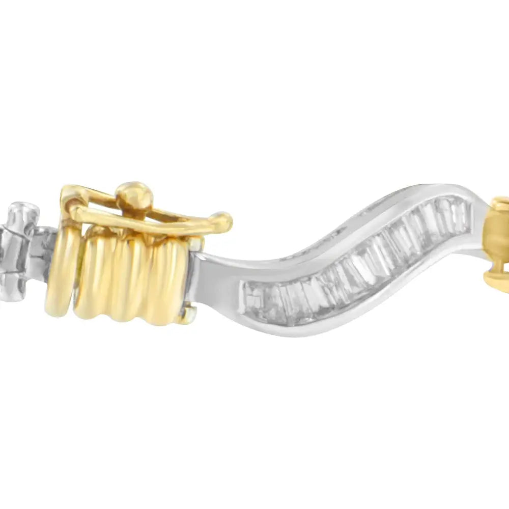 10k two-tone gold 2.00cttw baguette diamond spiral bracelet bijoux-nyc direct
