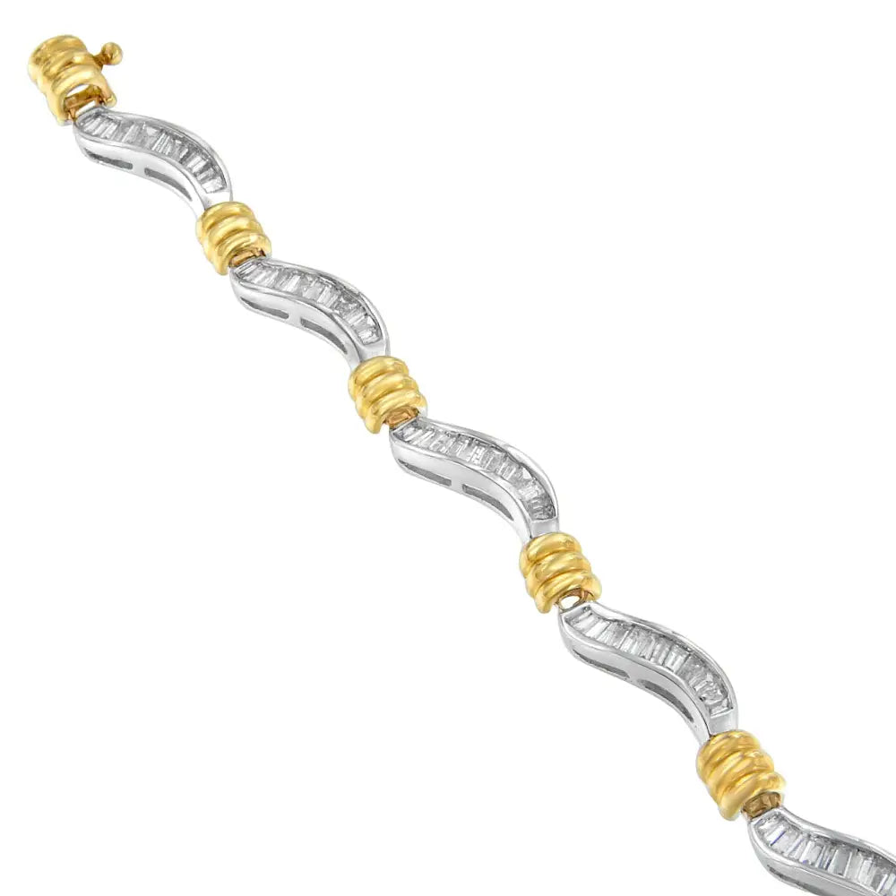 10k two-tone gold 2.00cttw baguette diamond spiral bracelet bijoux-nyc direct