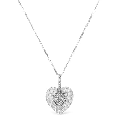 1/10 cttw pavé diamond double heart pendant necklace in sterling silver bijoux-nyc direct