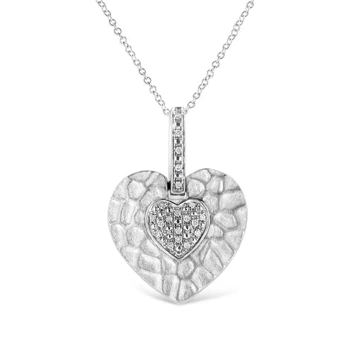 1/10 cttw pavé diamond double heart pendant necklace in sterling silver bijoux-nyc direct