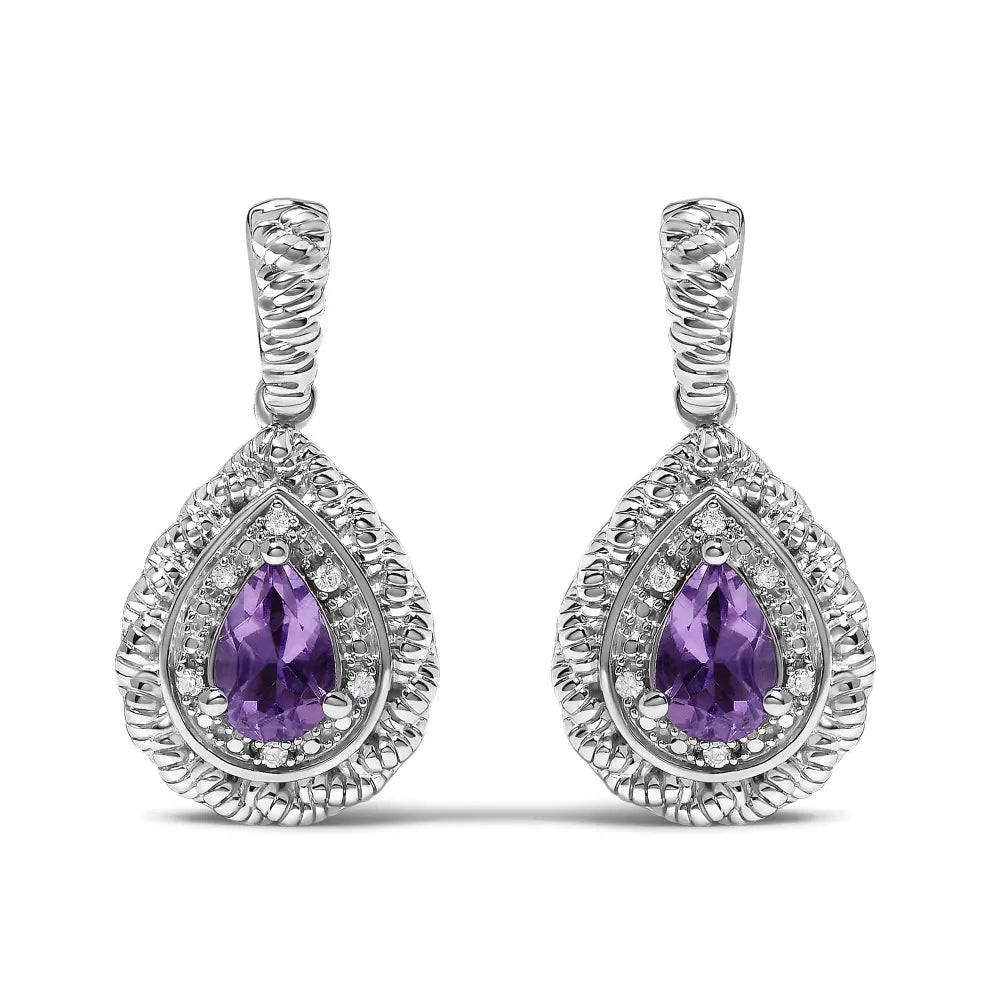 Pear-cut amethyst & diamond accent teardrop drop earrings in sterling silver