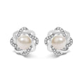 Pearl and diamond floral twist stud earrings in 925 sterling silver 0.10 cttw bijoux-nyc direct