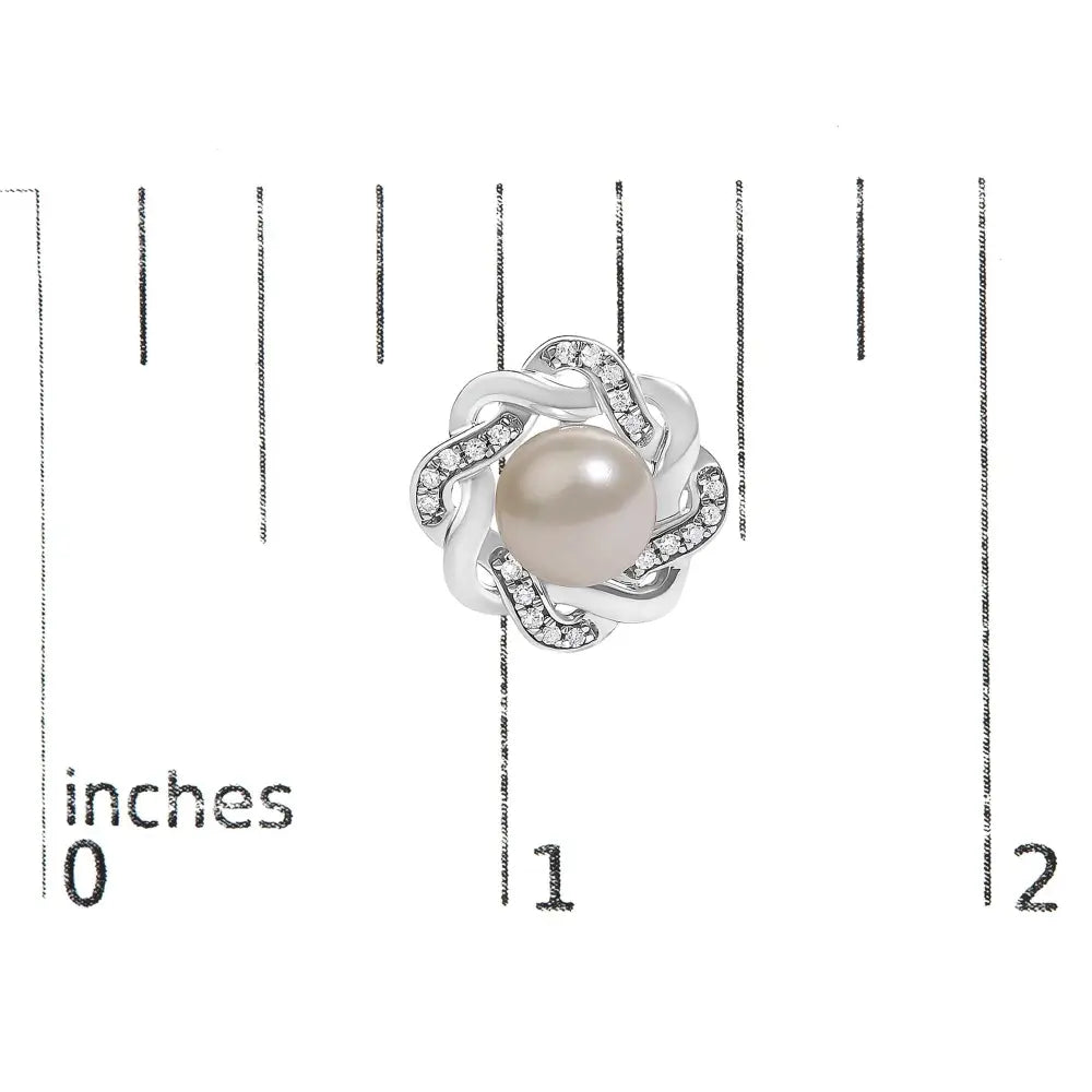 Pearl and diamond floral twist stud earrings in 925 sterling silver 0.10 cttw bijoux-nyc direct