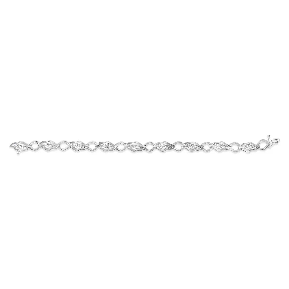 Platinum 2 1/5 Cttw Baguette Diamond Channel Link Bracelet (H-I Color, SI1-SI2 Clarity) - 7" Inches - Bijoux-NYC Direct