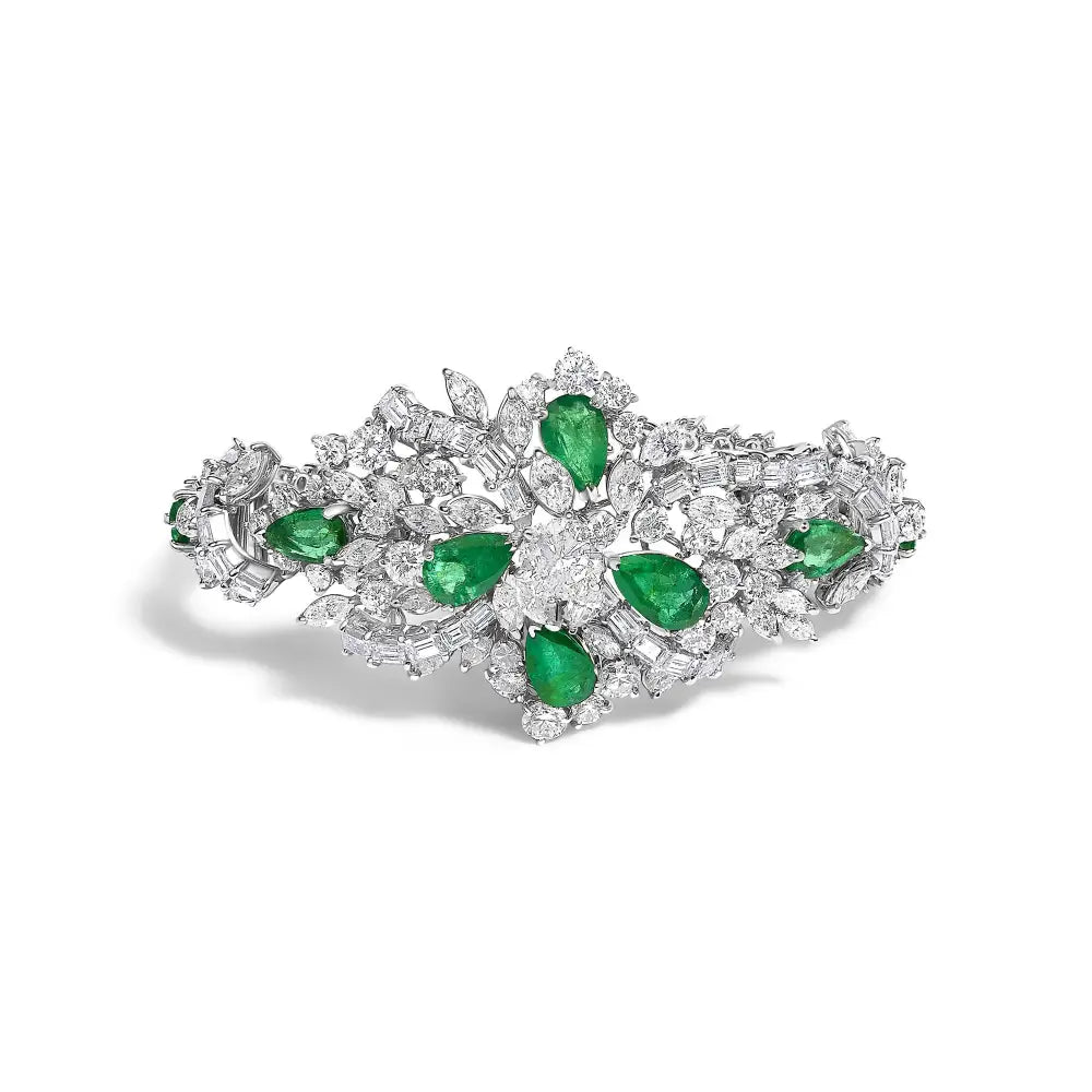 Platinum brazilian emerald and diamond jewelry set 38.30ct 19.76ct bijoux-nyc direct