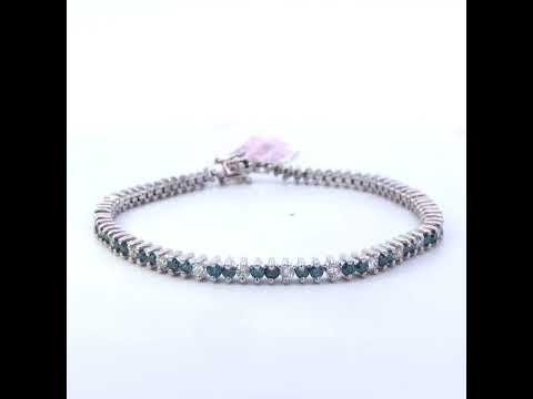 14K White Gold Round-Cut white and Blue Diamond Fashion Bracelet (3.70 cttw, H-I Color, SI1-SI2 Clarity)