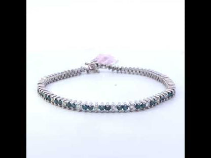 14K White Gold Round-Cut white and Blue Diamond Fashion Bracelet (3.70 cttw, H-I Color, SI1-SI2 Clarity)