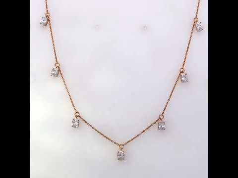 14K Rose Gold 1 3/8 Cttw Oval Lab Grown Diamond Dangle Station Necklace - 17" Inches