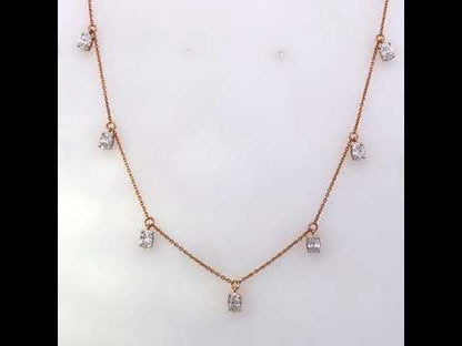 14K Rose Gold 1 3/8 Cttw Oval Lab Grown Diamond Dangle Station Necklace - 17" Inches