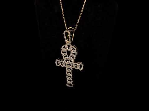 10K Yellow Gold 1.00 Cttw Ankh Cross Pendant (H-I Color, SI1-SI2 Clarity) -18" Inches