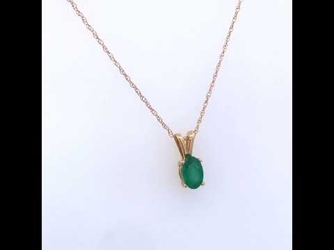 14K Yellow Gold Oval Green Emerald Solitaire Pendant Necklace - 18" Inches