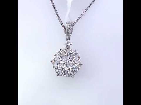 14K White Gold 1 1/5 Cttw Diamond Composite Cluster Pendant Necklace (F-G Color, VS2-SI1 Clarity) - 18" Inches