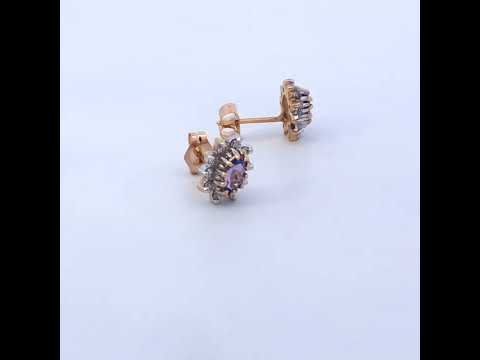 14K Yellow Gold 1/4 Cttw Diamond and Blue Purple Tanzanite Sunburst Halo Stud Earrings (K-L Color, I1-I2 Clarity)