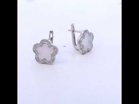 14K White Gold Mother of Pearl and 1/5 Cttw Diamond Halo Star Stud Earrings