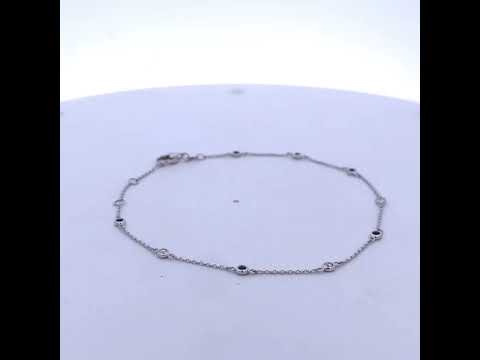 14K White Gold Alternating Blue Sapphire and White Diamond Bezel Station Chain Bracelet (I-J Color, SI2-I1 Clarity) - 8" Inches