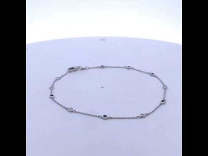 14K White Gold Alternating Blue Sapphire and White Diamond Bezel Station Chain Bracelet (I-J Color, SI2-I1 Clarity) - 8" Inches