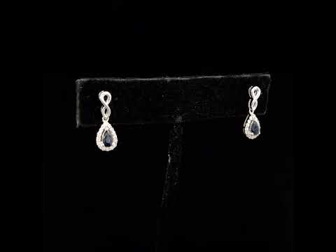10K White Gold Pear Cut Blue Sapphire and 1/7 Cttw Diamond Infinity Drop and Dangle Earrings (I-J Color, I1-I2 Clarity)