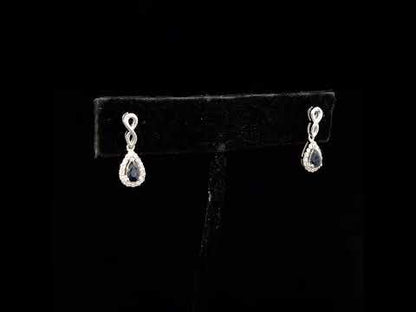 10K White Gold Pear Cut Blue Sapphire and 1/7 Cttw Diamond Infinity Drop and Dangle Earrings (I-J Color, I1-I2 Clarity)