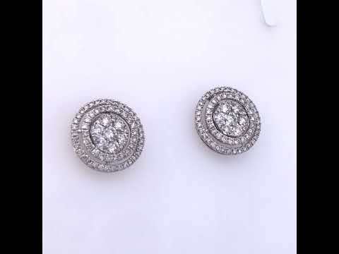 14K Gold 1 3/8 Cttw Diamond Cluster and Double Halo Stud Earring (G-H Color, SI1-SI2 Clarity)