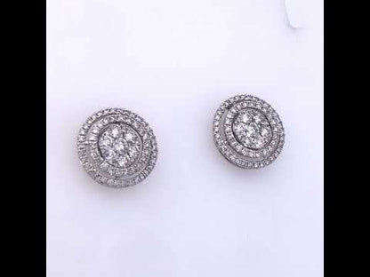 14K Gold 1 3/8 Cttw Diamond Cluster and Double Halo Stud Earring (G-H Color, SI1-SI2 Clarity)