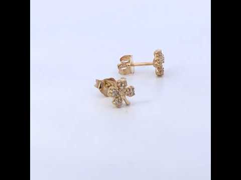 10K Yellow Gold Diamond Accent 4 Leaf Clover Stud Earrings