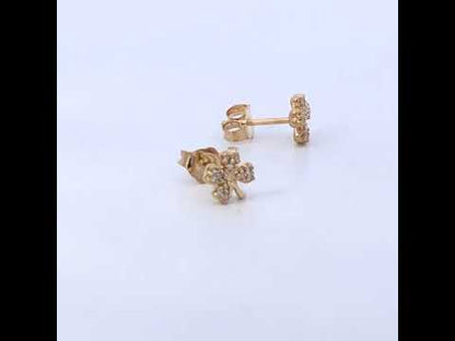 10K Yellow Gold Diamond Accent 4 Leaf Clover Stud Earrings