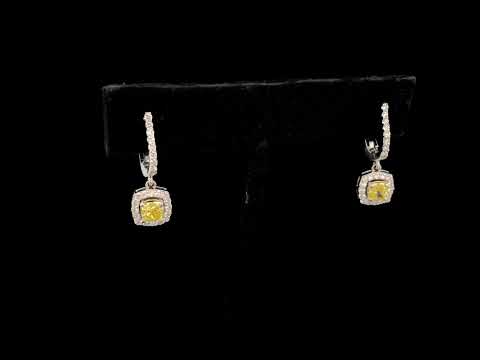 14K White Gold 1 1/5 Cttw Yellow Lab Grown Diamond Halo Drop and Dangle Earrings