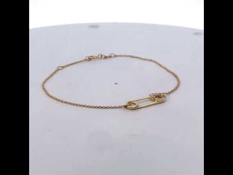 10K Yellow Gold 1/10 Cttw Diamond Paperclip Charm Adjustable Link Bracelet  (J-J Color, I1-I2 Clarity) - 7.25 Inch