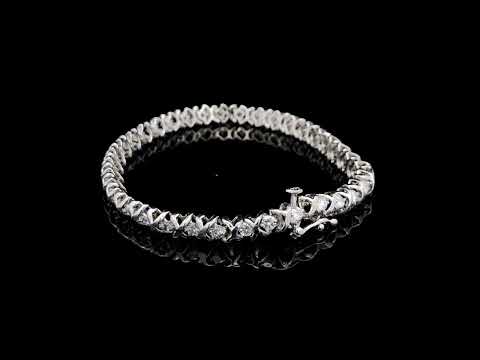 18K White Gold 3.0 Cttw Natural Round Diamond Box Clasp X Link Tennis Bracelet - 7" Inches