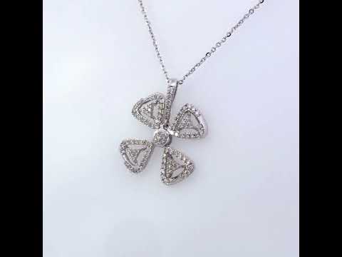 14K White Gold 5/8 Cttw Diamond 4 Leaf Floral Pendant Necklace (H-I Color, I1-I2 Clarity) - 18" Inches