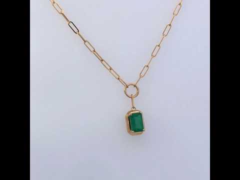10K Yellow Gold Emerald Cut 6x4 MM Green Emerald Solitaire Pendant Necklace - 18 inch