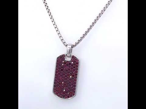 Men's .925 Sterling Silver Created Red Ruby Dog Tag Pendant Necklace - 22" Inches