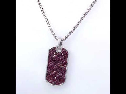 Men's .925 Sterling Silver Created Red Ruby Dog Tag Pendant Necklace - 22" Inches