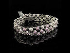 14K White Gold Pink Sapphire and Diamond Floral Lattice Link Bracelet - 7.25" Inches
