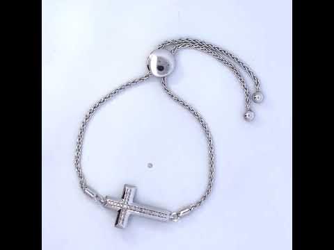 .925 Sterling Silver Diamond Accent Cross Bolo Bracelet (I-J Color, I1-I2 Clarity) - 7"