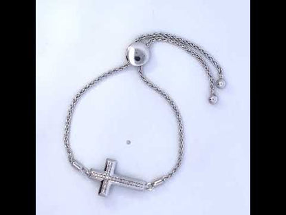 .925 Sterling Silver Diamond Accent Cross Bolo Bracelet (I-J Color, I1-I2 Clarity) - 7"