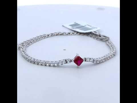 .925 Sterling Silver Created Ruby and Sapphire Adjustable Tennis Chain Bracelet