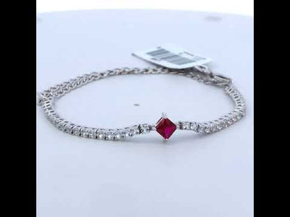 .925 Sterling Silver Created Ruby and Sapphire Adjustable Tennis Chain Bracelet