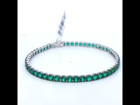 Men's .925 Sterling Silver Created Green Emerald Tennis Bracelet - 8.5" Inches