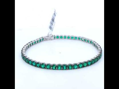 Men's .925 Sterling Silver Created Green Emerald Tennis Bracelet - 8.5" Inches