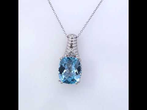 .925 Sterling Silver Blue Topaz and Diamond Accent Textured Pendant Necklace - 18" Inches