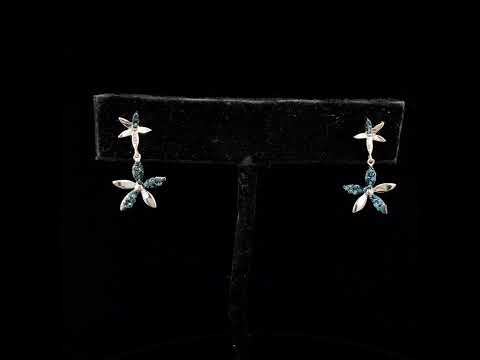 .925 Sterling Silver 1/5ct Cttw Blue Diamond Double Star Drop and Dangle Earrings (Blue Color, SI1-SI2 Clarity)