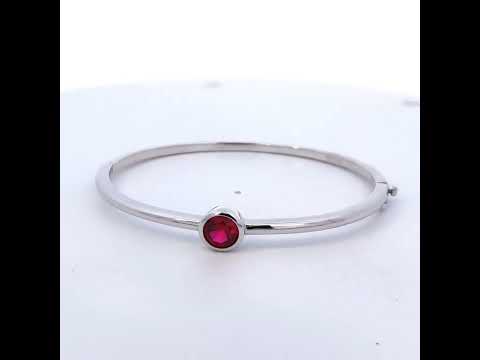 .925 Sterling Silver 7X7MM Created Red Ruby Solitaire Bangle Bracelet - 7 Inches