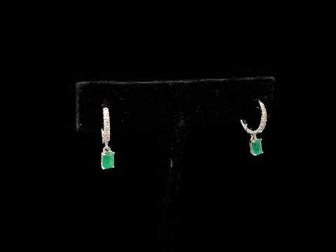 10K White Gold Oval Green Emerald and 1/8 Cttw Diamond Drop Earrings  (I-J Color, I1-I2 Clarity)