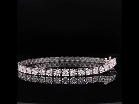 14K White Gold 3.0 Cttw Lab Grown Diamond Illusion-Set Miracle Plate Tennis Bracelet (F-G Color, VS1-VS2 Clarity) - Size 7.25"